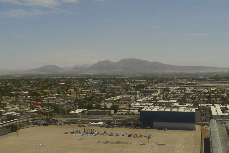 Aerial view across the Las Vegas valley toward the mountains